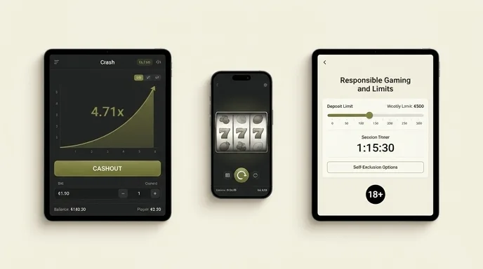 Schermata di gioco responsabile su Winnita con cursore per il limite di deposito, timer di sessione, opzione di autoesclusione e badge 18+